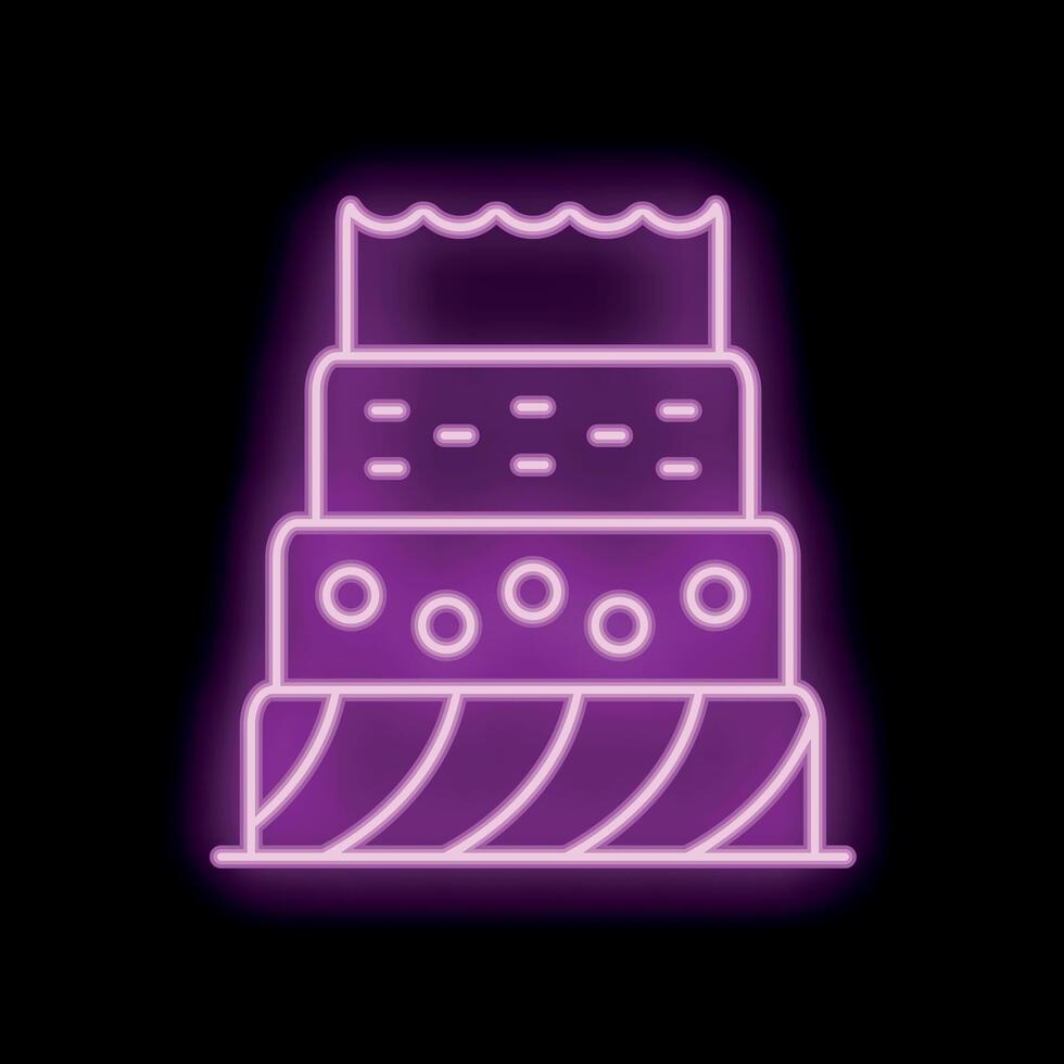 Neon sign showing three tiered cake with icing and decorations vector