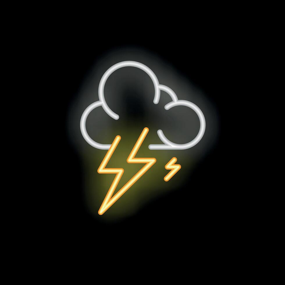 Neon sign indicating stormy weather with lightning striking vector