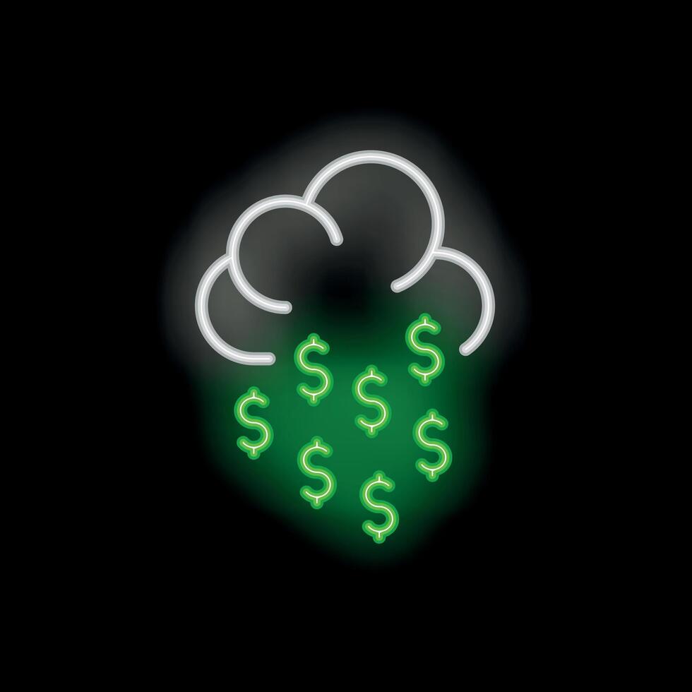 Neon sign representing raining money with cloud on black background vector