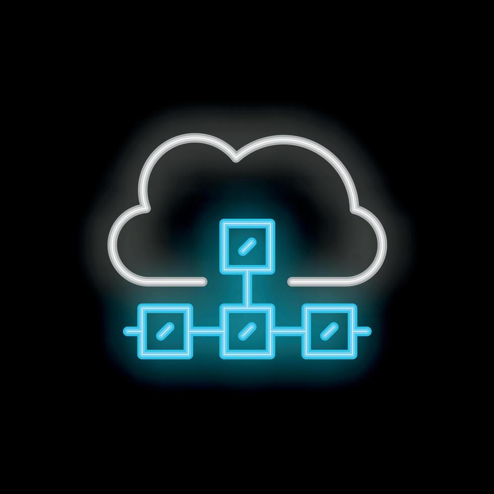 Neon icon of cloud computing showing network structure vector