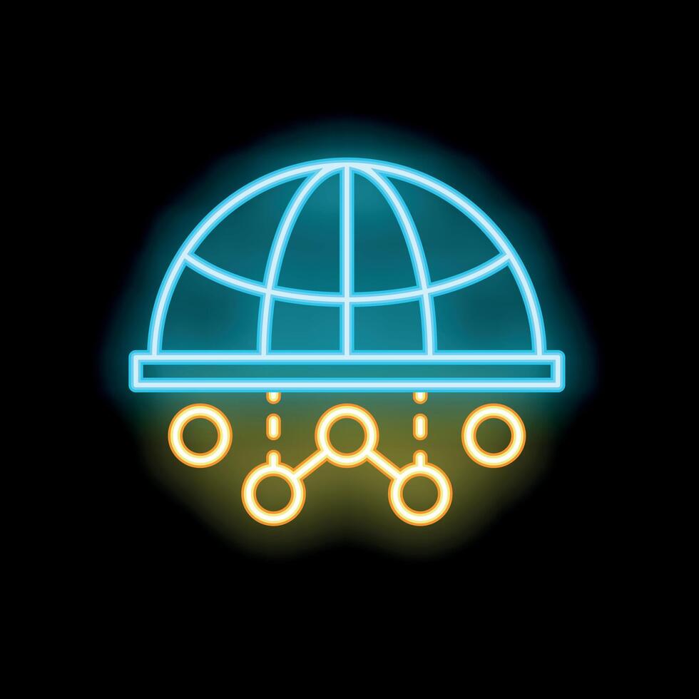 Neon icon of global network showing worldwide connection vector