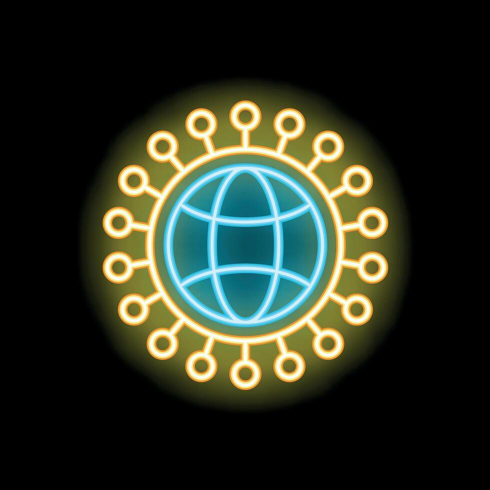 Neon icon of coronavirus attacking earth globe spreading around the world vector