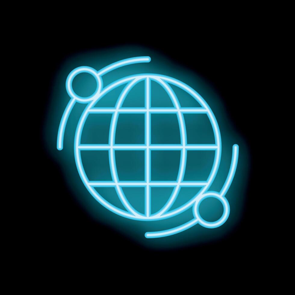 Neon icon of two satellites orbiting around planet earth vector