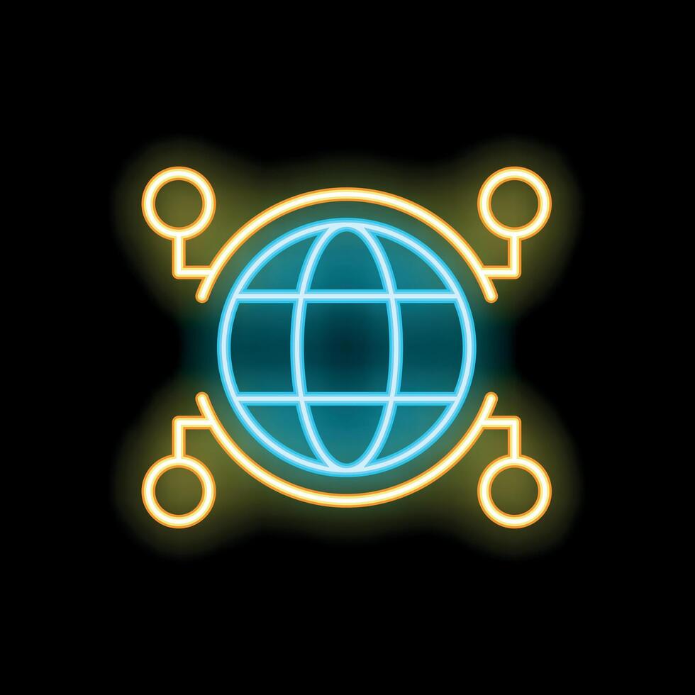 Neon icon of planet earth surrounded by connections representing global network vector