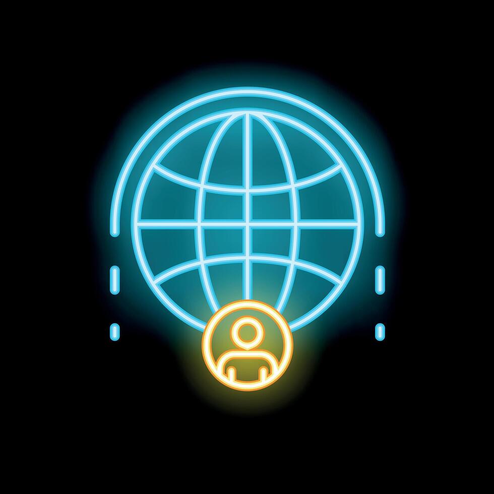 Neon icon of person connecting to global network vector