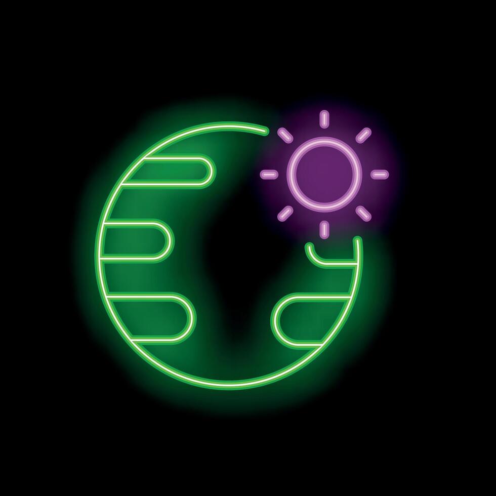 Neon style icon showing earth and sun shining vector