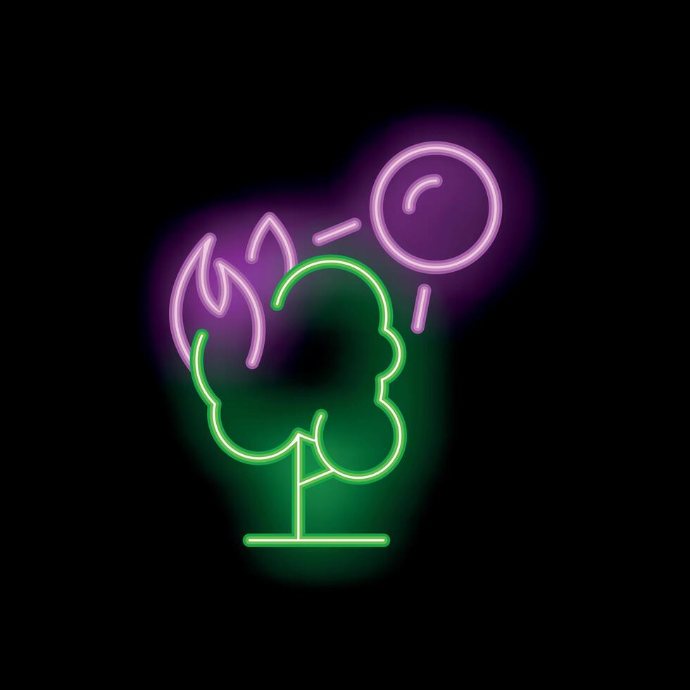 Neon tree burning under a sun with rays shining down on it vector