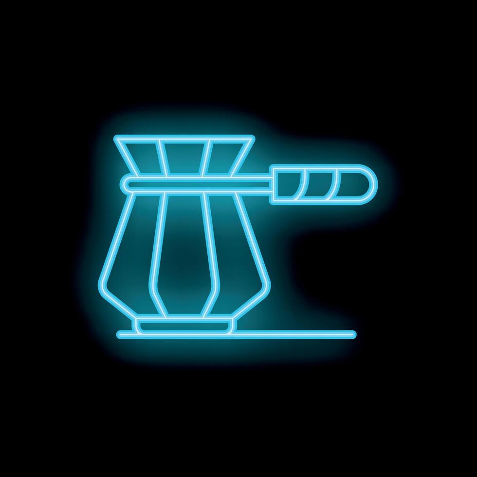 Blue neon icon of a cezve, traditional pot for brewing coffee vector