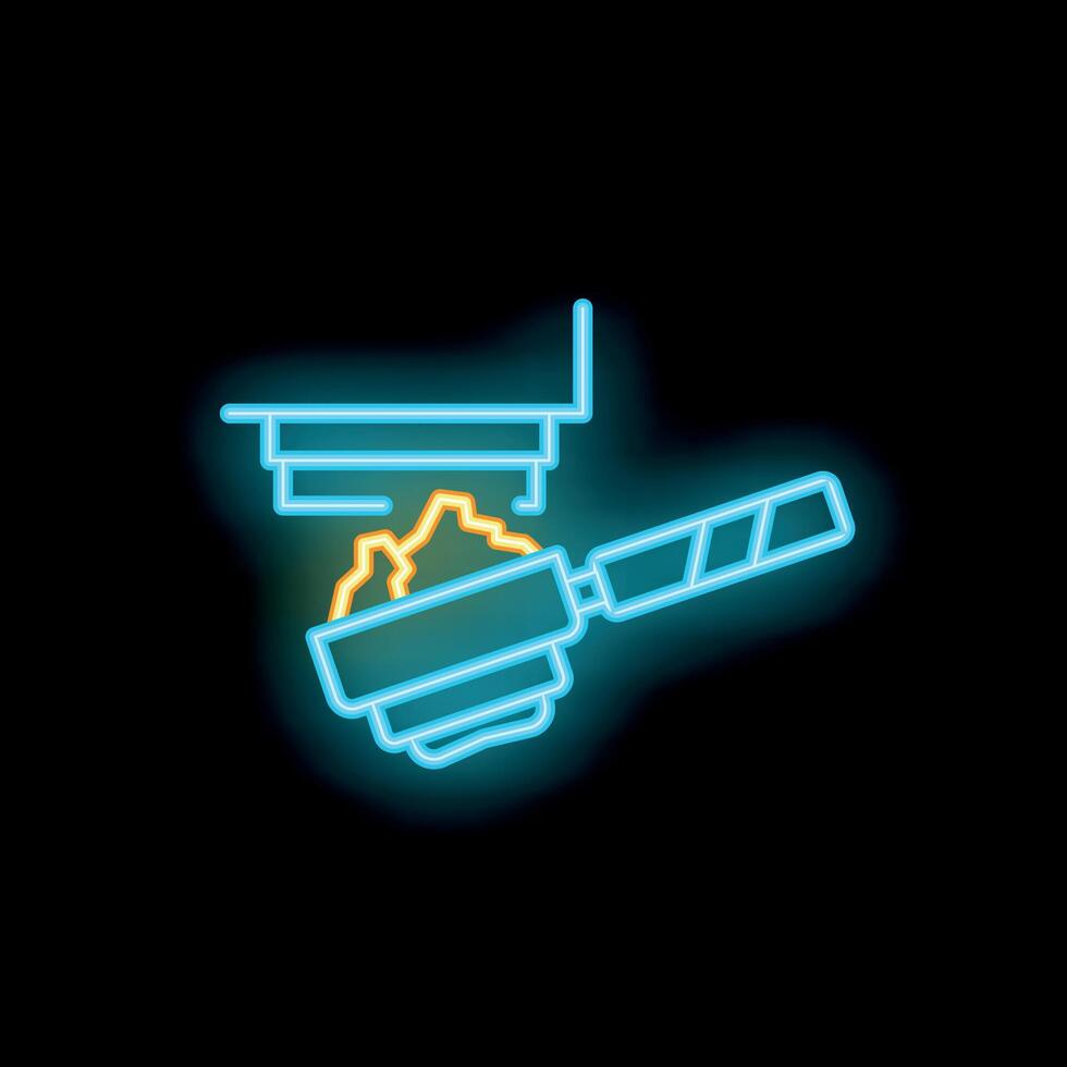 Neon sign of barista hand tamping coffee in portafilter vector