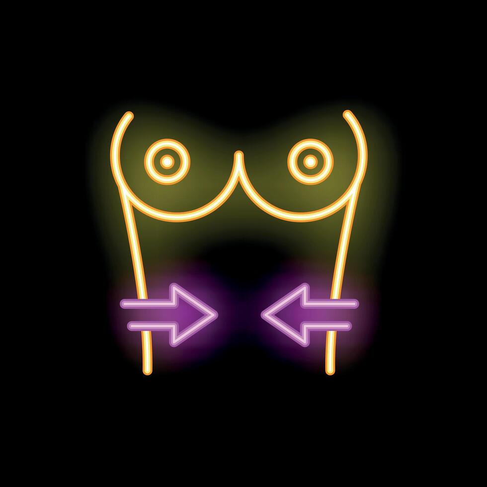 Neon sign representing breast reduction surgery with arrows pointing inwards vector