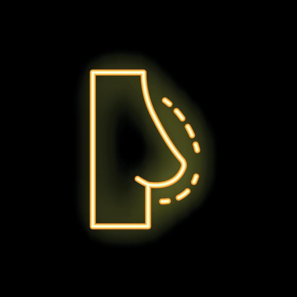 Neon yellow breast reduction surgery icon glowing on black background vector