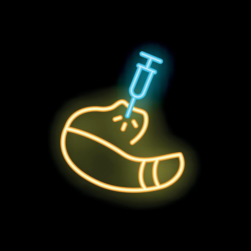 Neon style icon representing insulin injection for diabetes vector