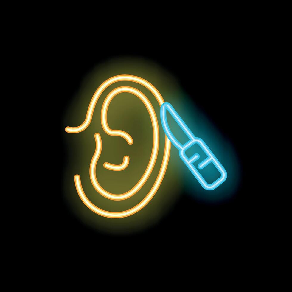 Neon style icon of ear surgery with scalpel vector