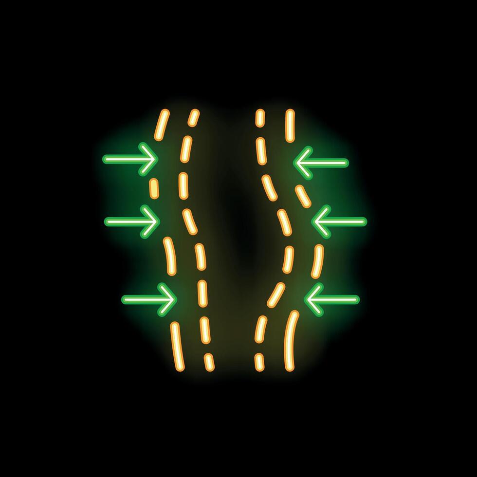 Neon sign showing pressure pushing in on spine vector