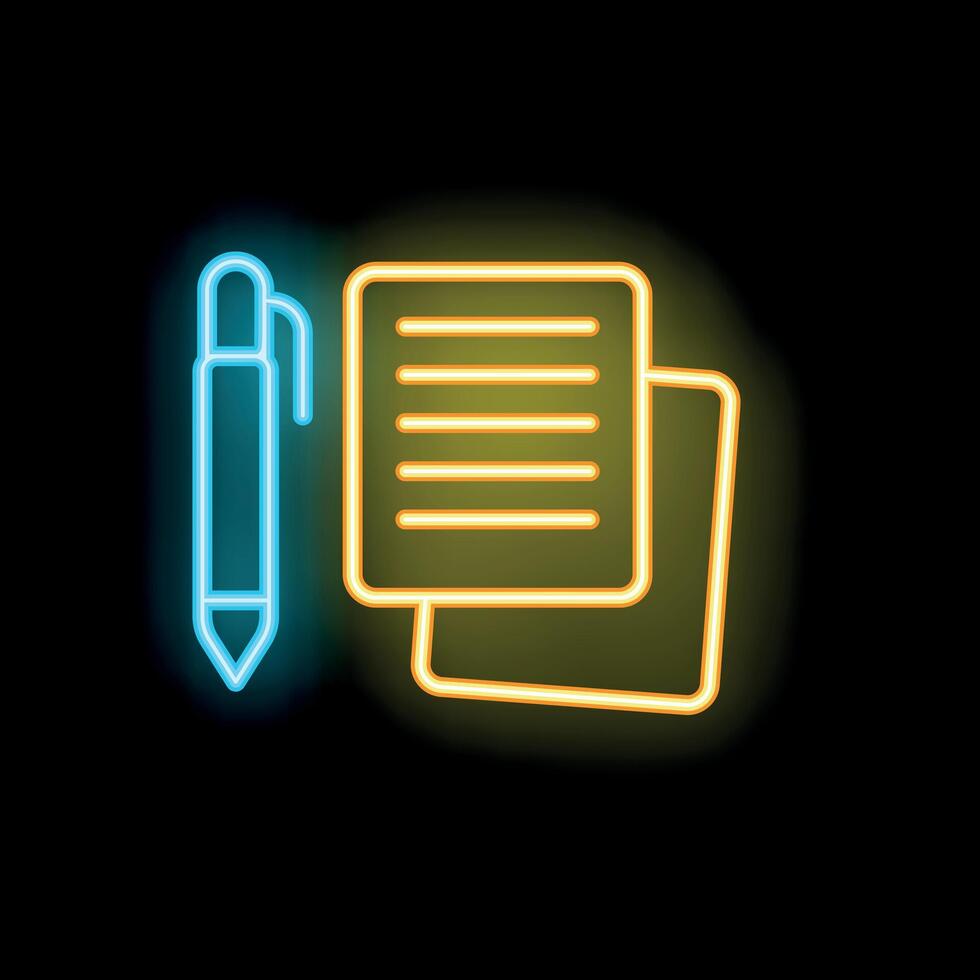 Neon icon of pen writing on paper representing copywriting vector