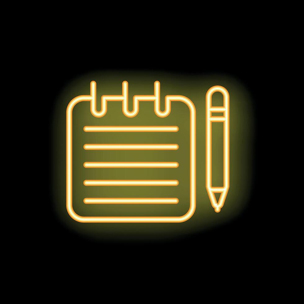 Neon notepad and pen icon glowing on a black background vector