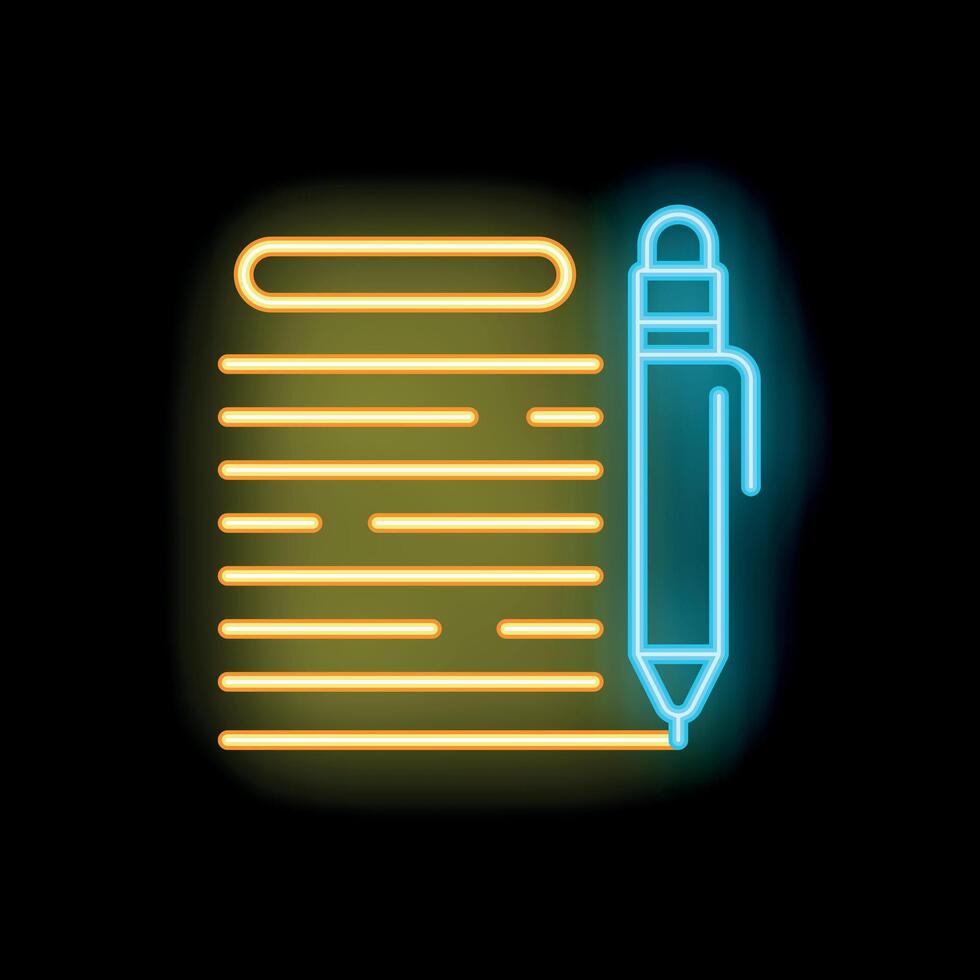Neon pen writing on a paper document icon illustration vector