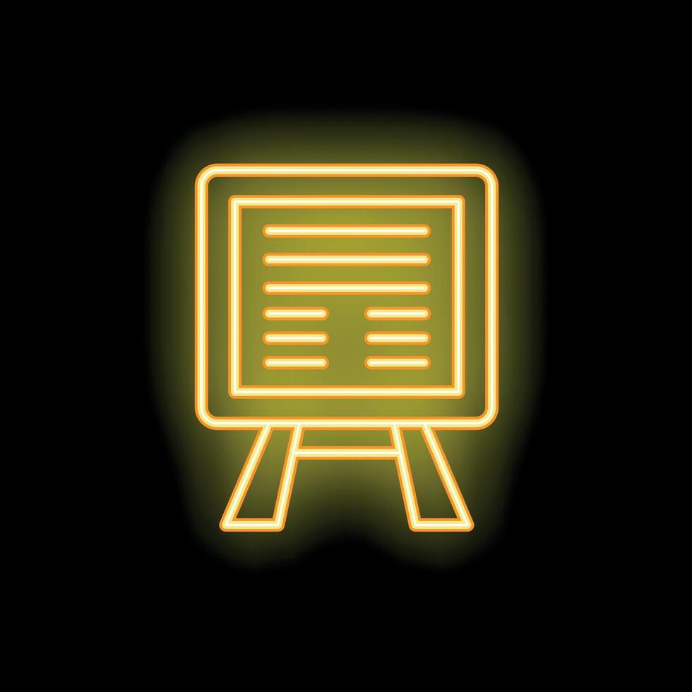 Glowing neon icon of a flipchart on black background vector