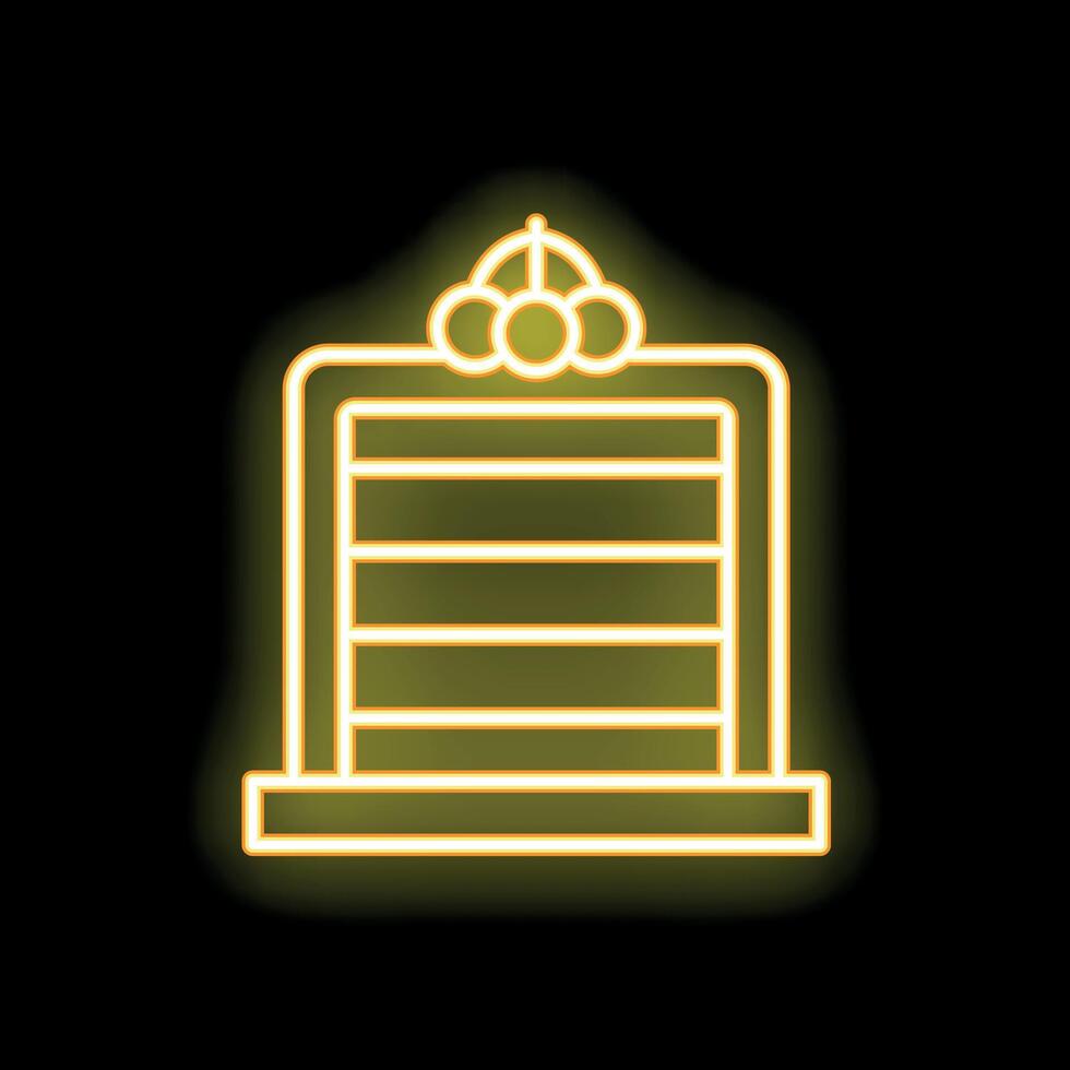 Yellow neon sign of building with columns on black background vector