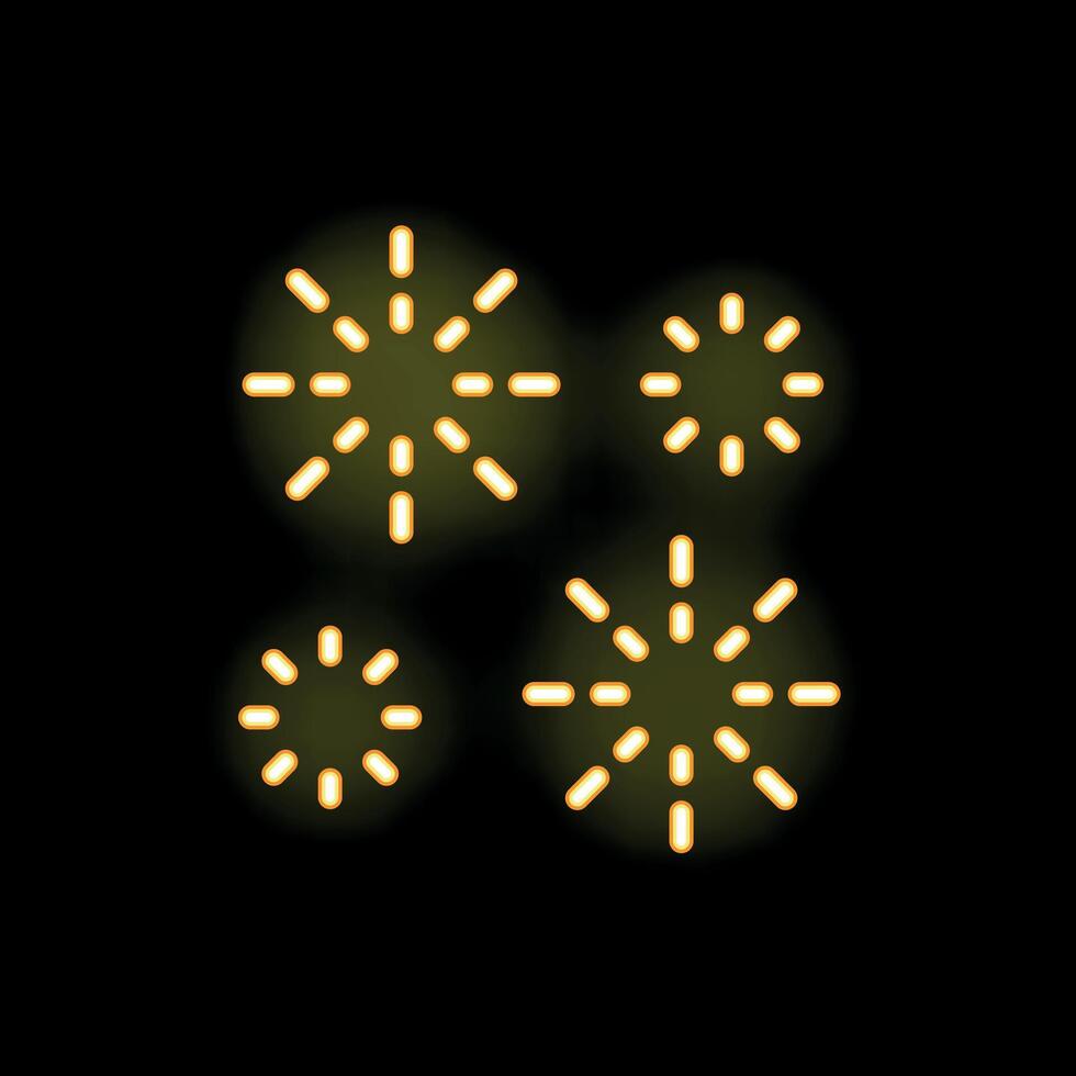 Neon style fireworks exploding in dark night sky vector
