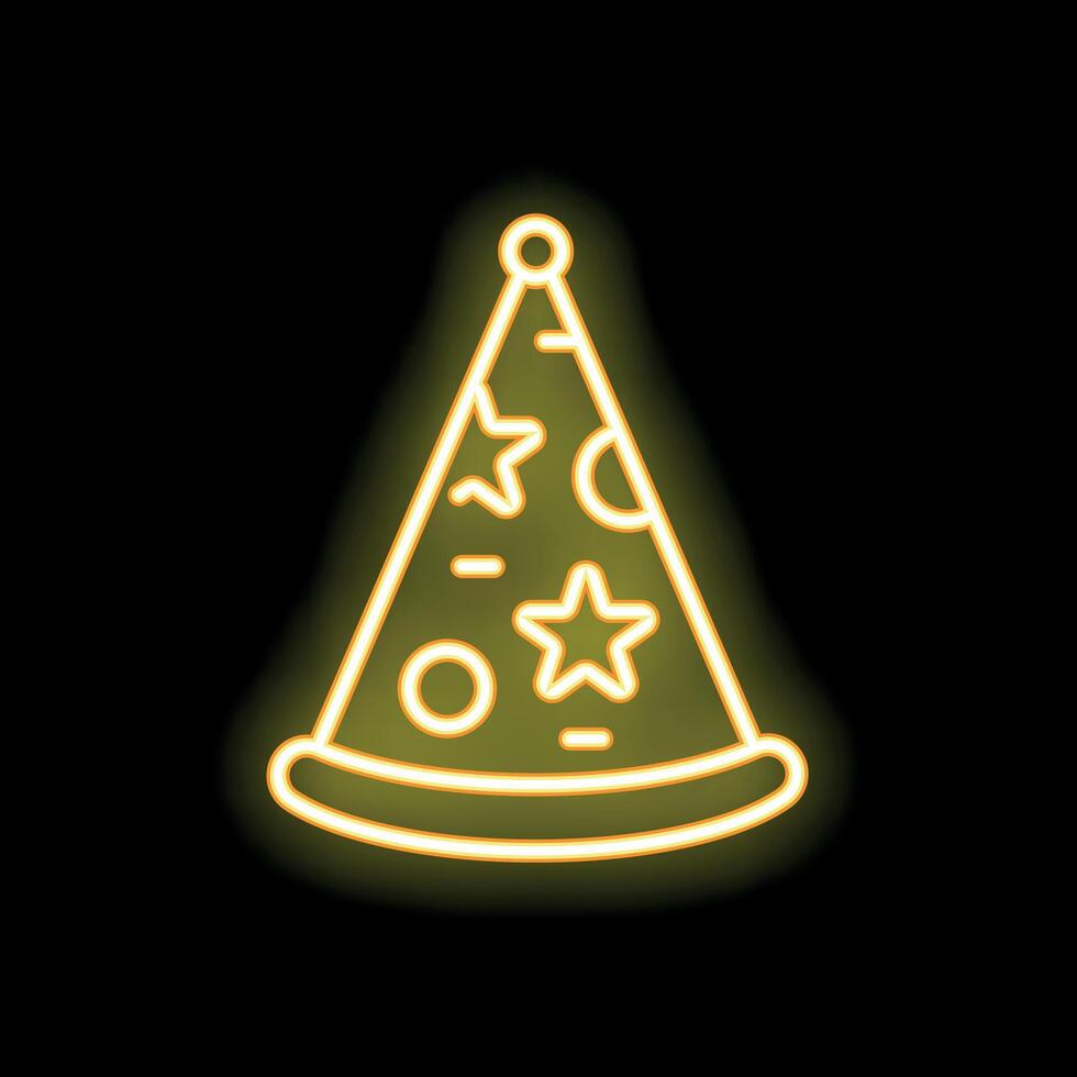 Neon sign representing a slice of pizza with pepperoni, mushrooms and olives forming a triangle shape vector