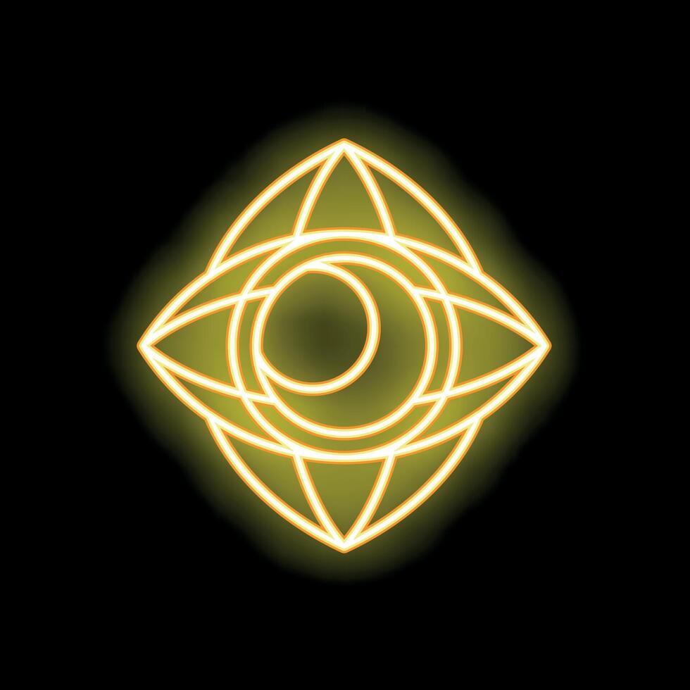 Neon yellow sacred geometry symbol glowing in the dark vector