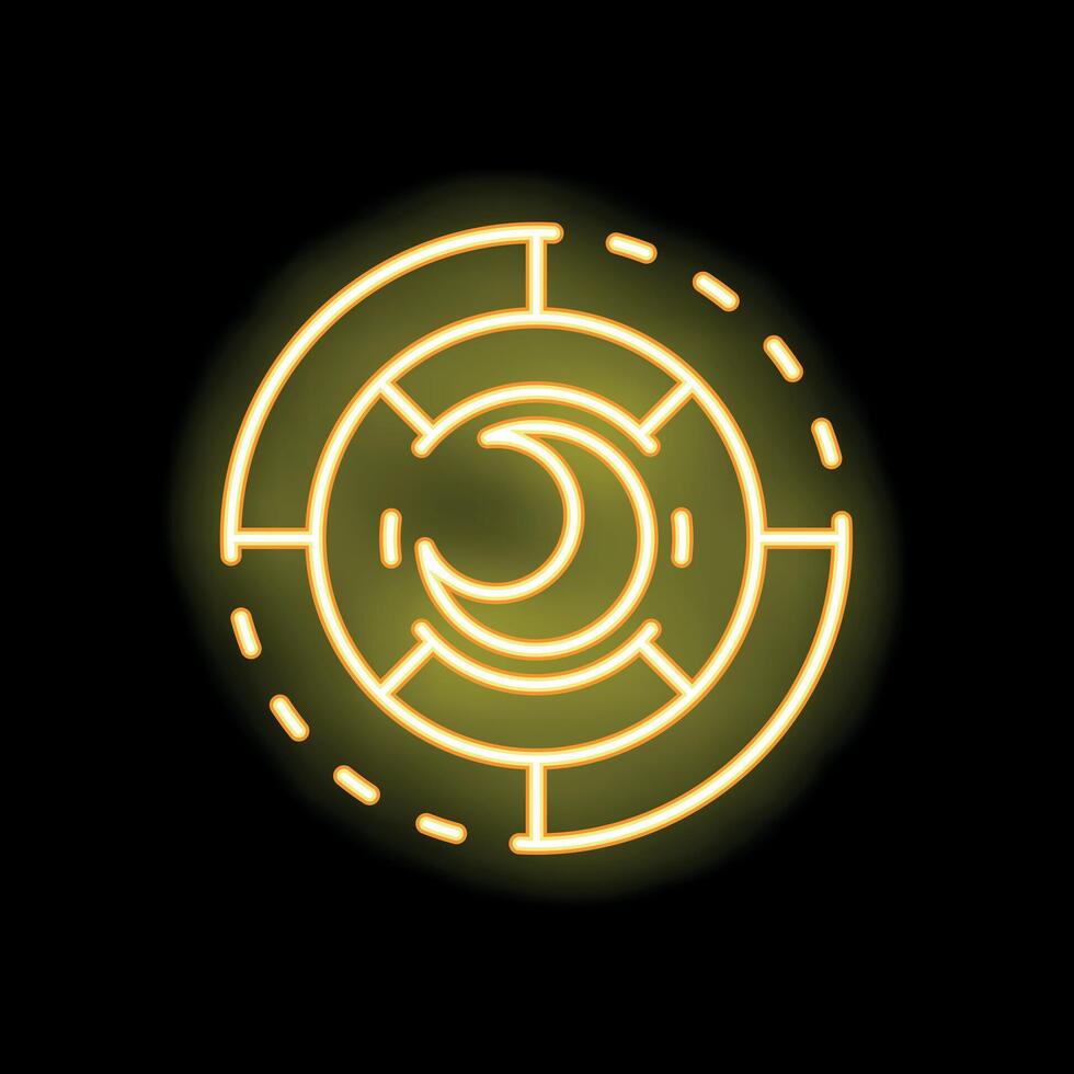 Neon yellow moon phase icon glowing on black background vector
