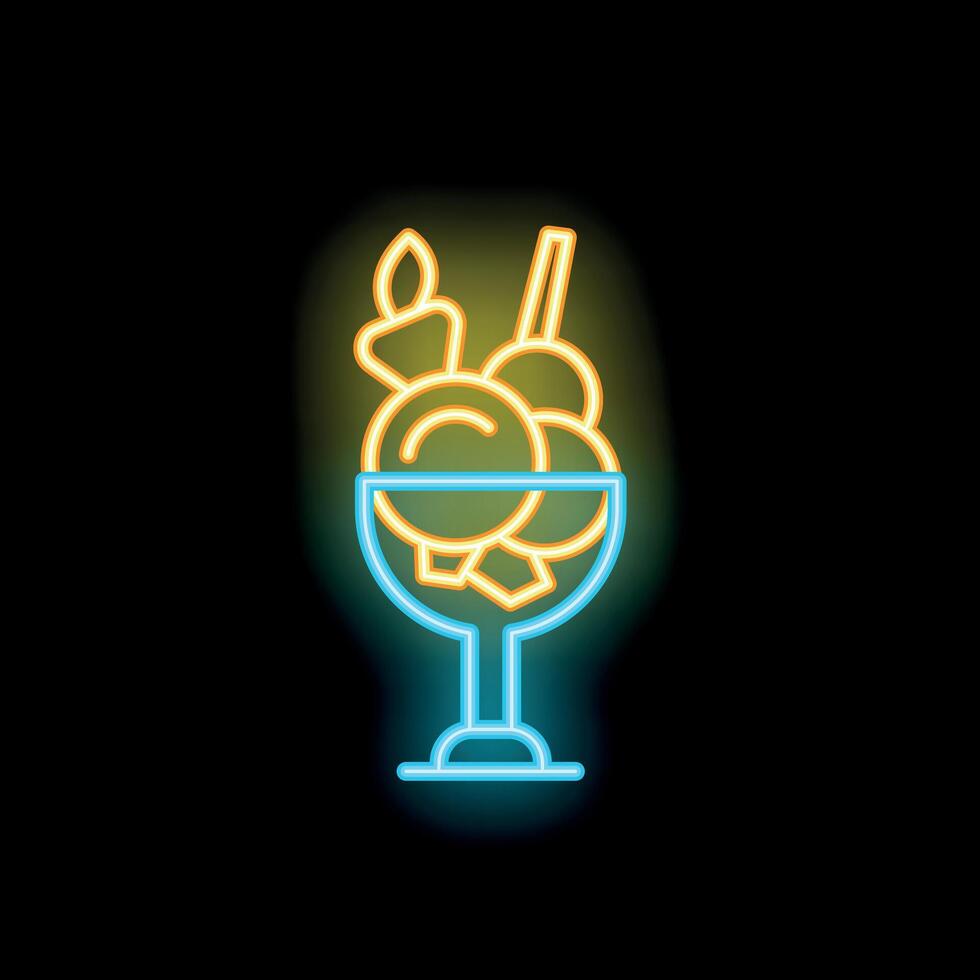 Neon sign depicting ice cream sundae with candle and cherry vector