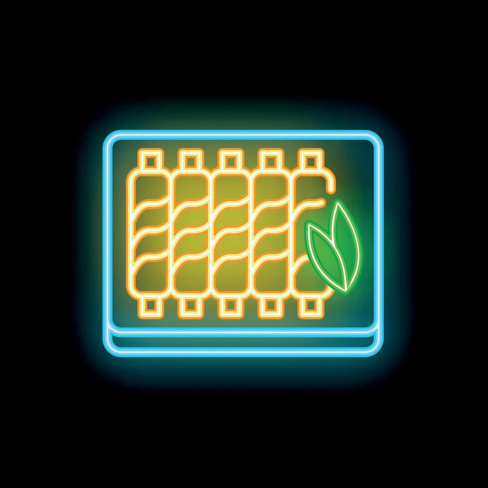 Neon green heating radiator icon glowing on black background vector
