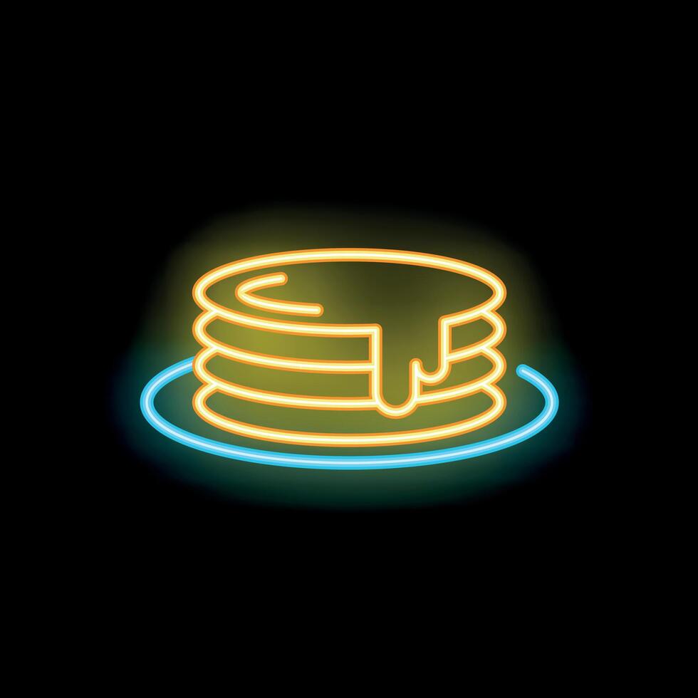 Neon sign showing pancakes dripping with syrup on a plate vector