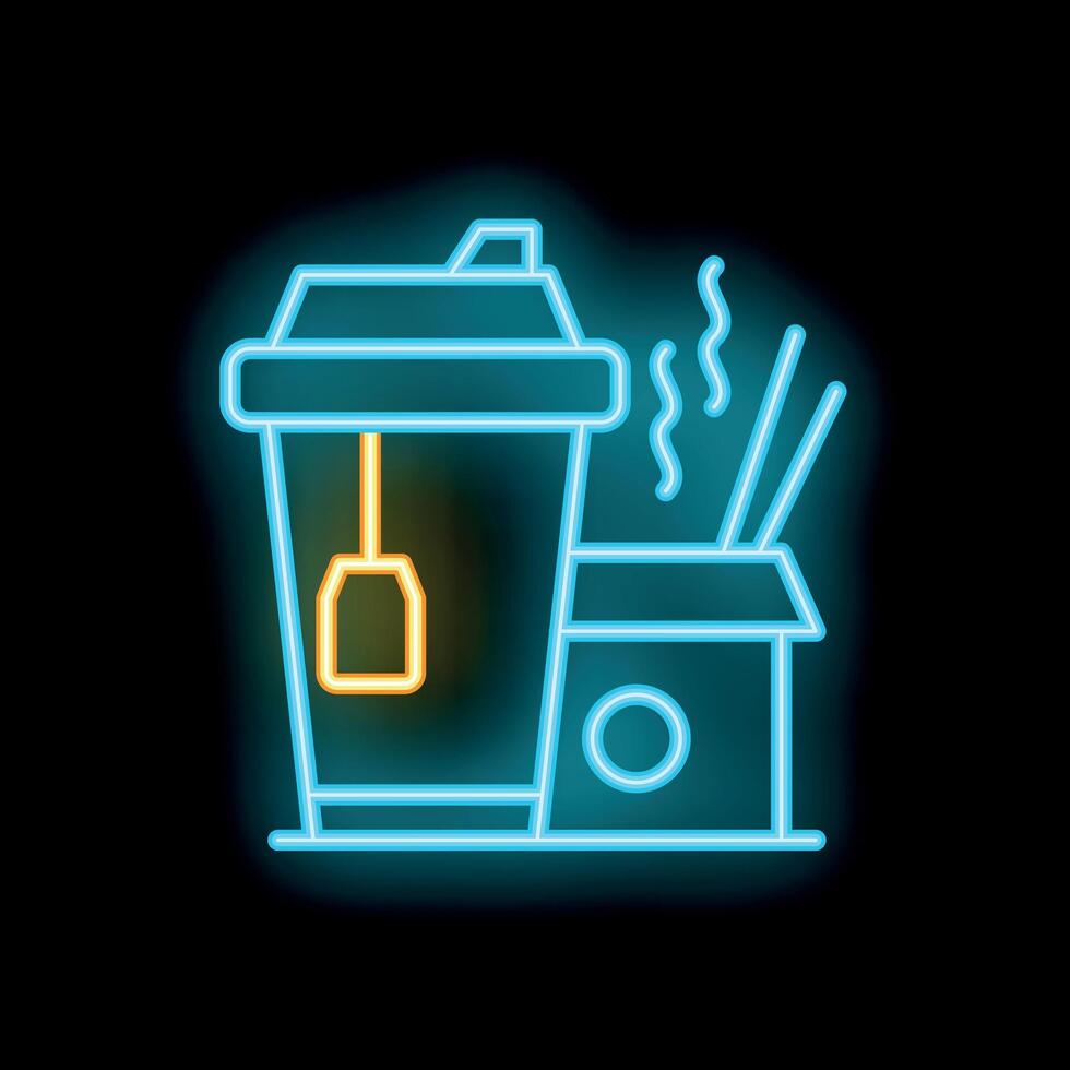 Neon sign showing tea cup and noodles representing asian food culture vector