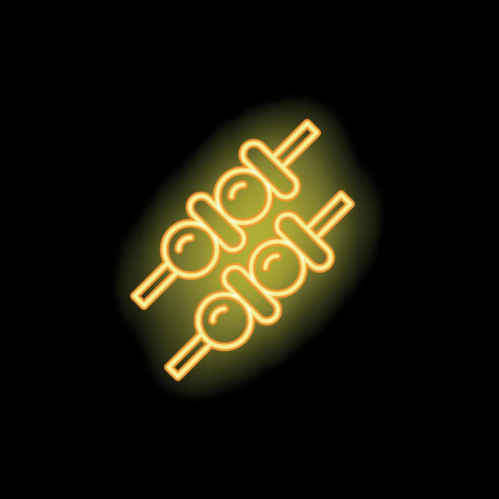 Bright yellow neon skewers glowing on black background vector
