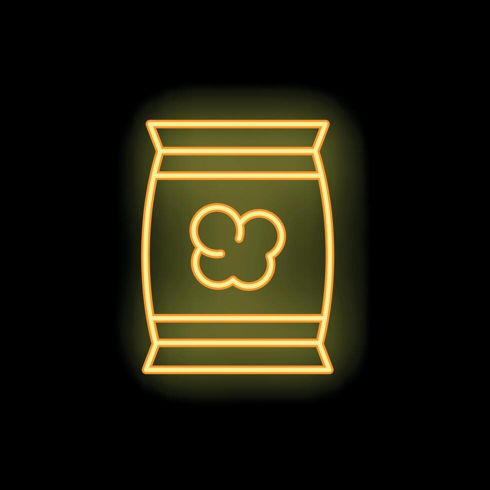 Yellow neon sign depicting a bag of flour on a black background vector