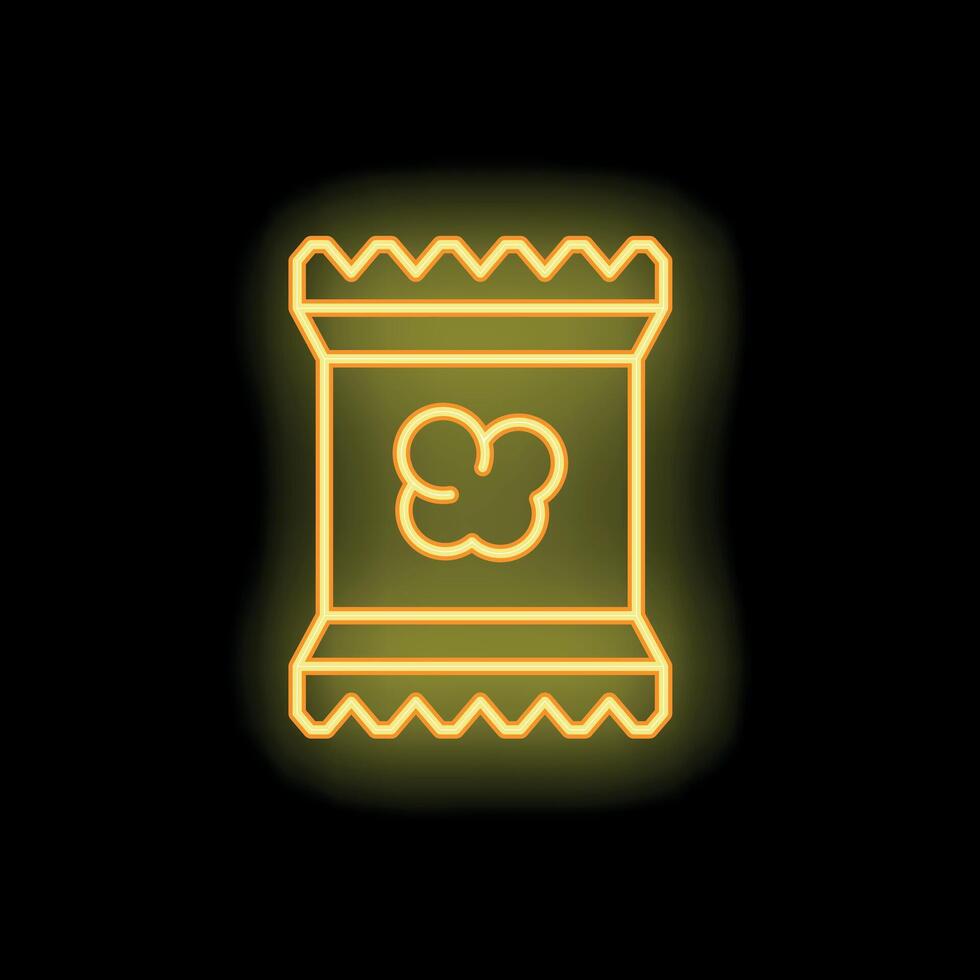 Glowing neon icon of snack bag on dark background vector