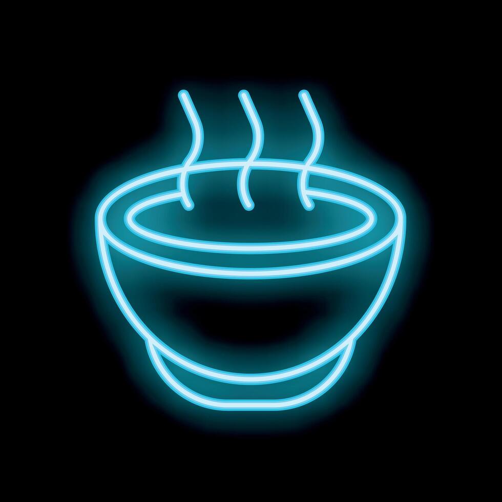 Neon sign of steaming hot soup bowl on black background vector