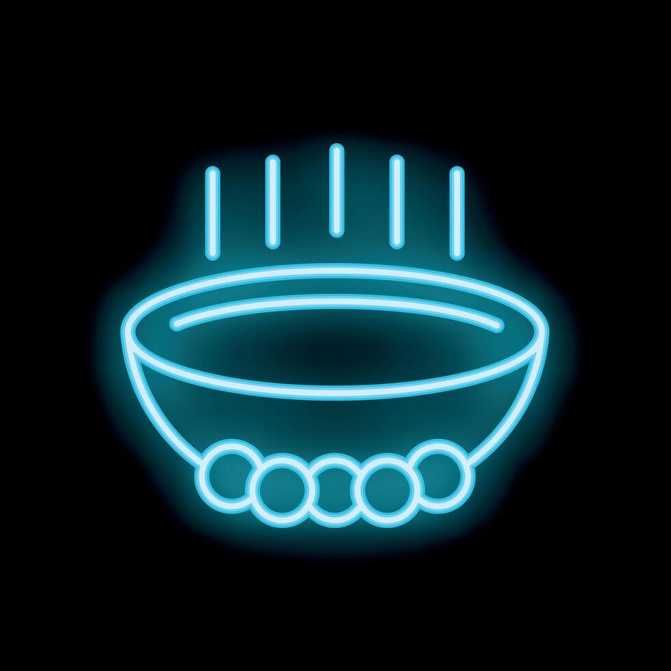 Neon sign of steaming hot bowl of soup on black background vector