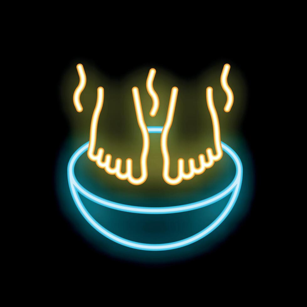 Neon sign of feet soaking in hot water bowl vector