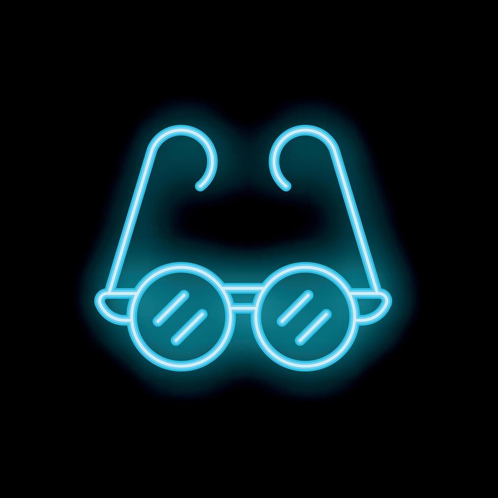 Round glasses glowing with blue neon light on black background vector