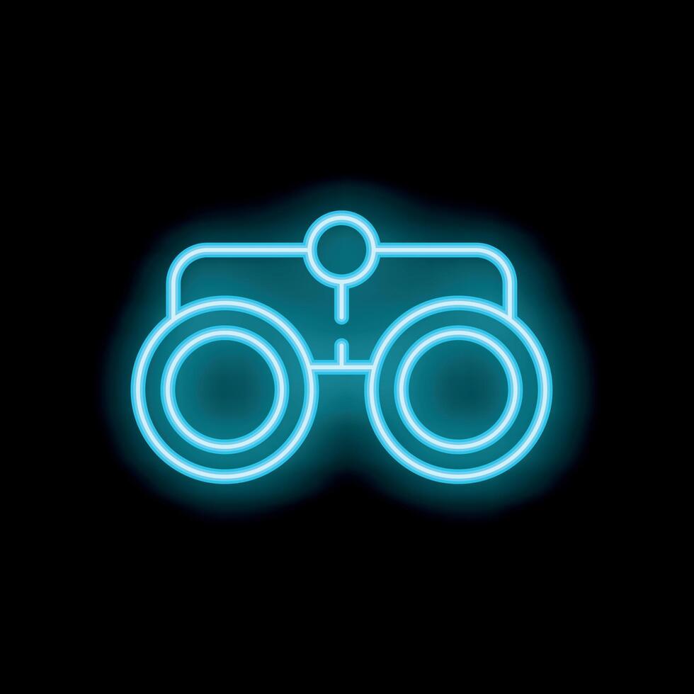 Blue neon binoculars glowing on black background vector