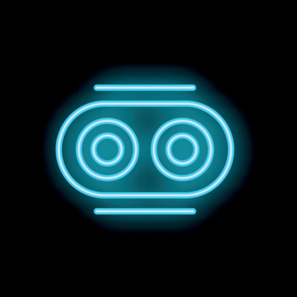 Neon icon of retro audio cassette tape glowing on black background vector