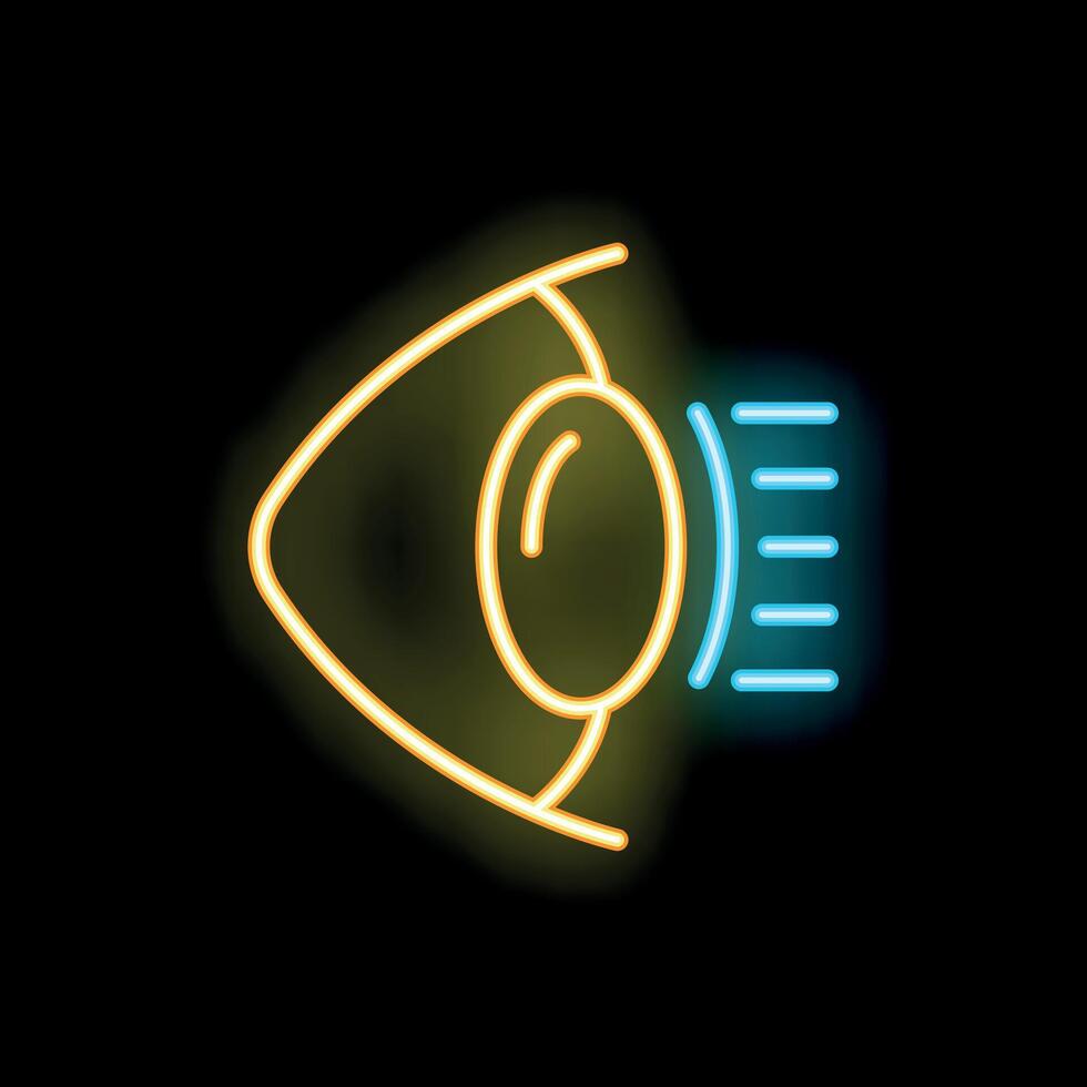 Neon eye sending visual signal on black background vector