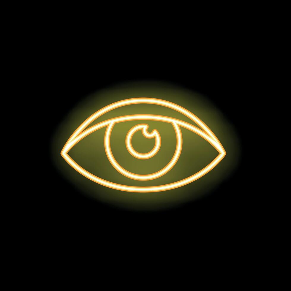 Neon sign representing an eye with yellow light effect vector