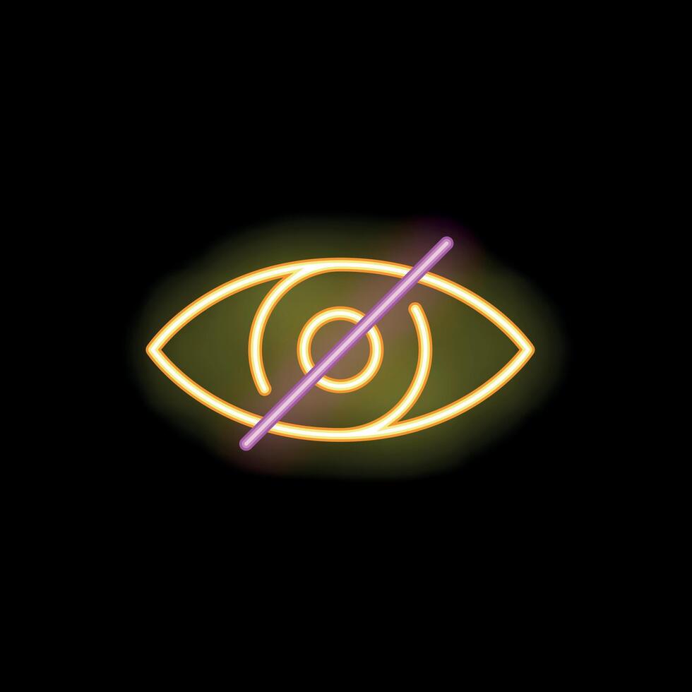 Neon sign showing crossed eye on black background vector