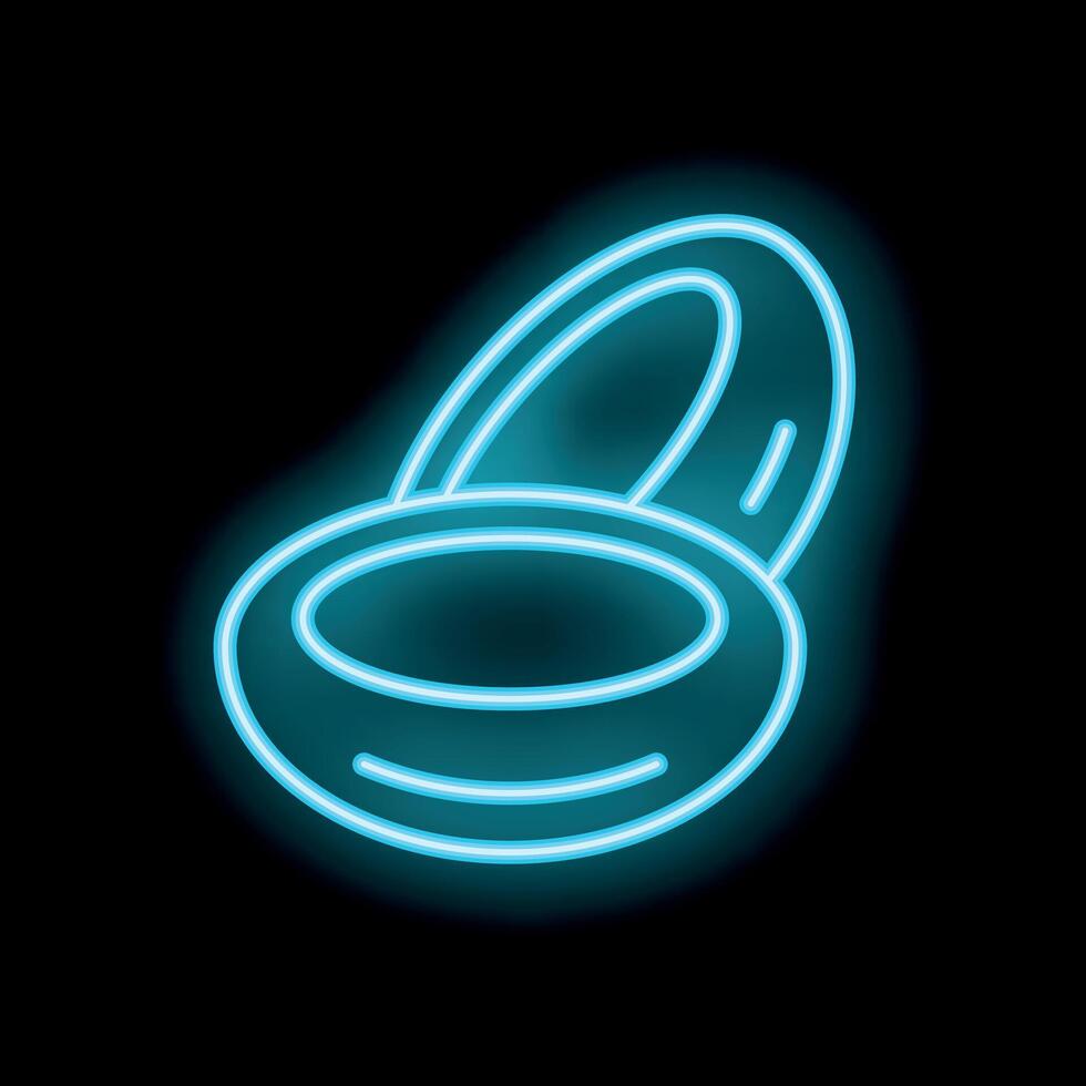 Neon sign of two rings glowing on black background vector