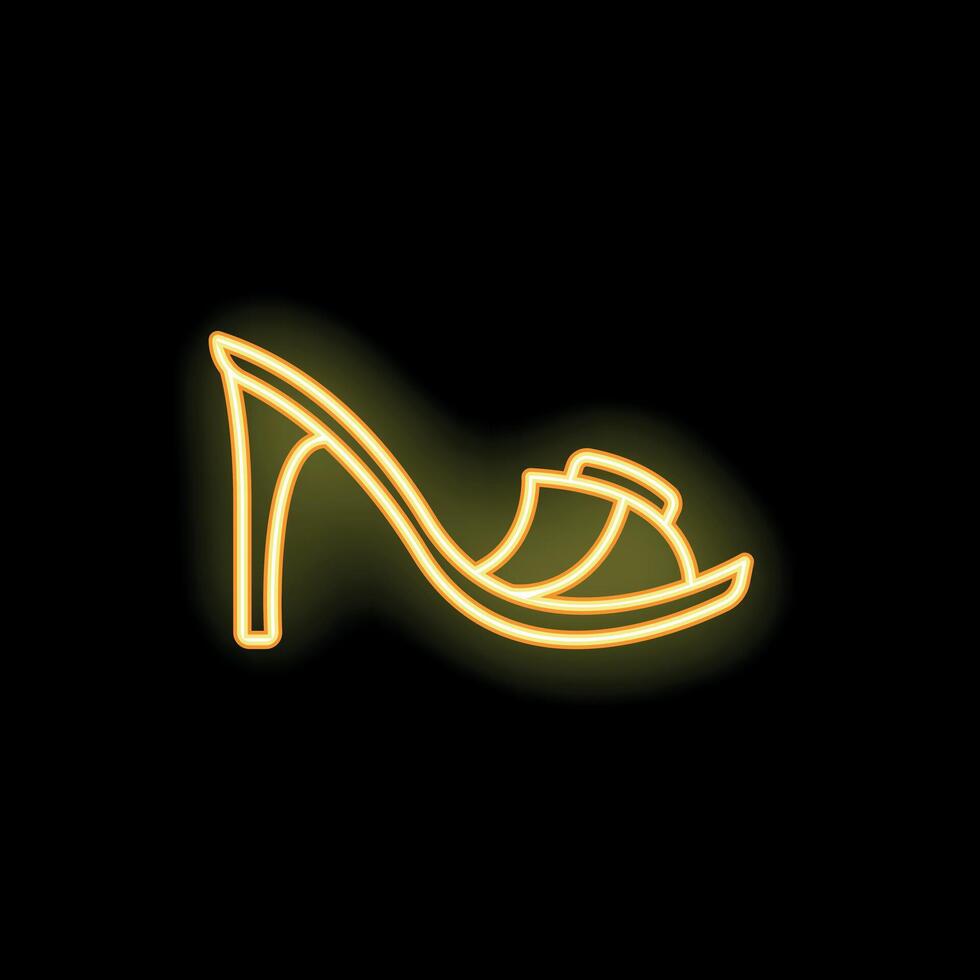 Yellow neon sign of a high heel shoe on black background vector