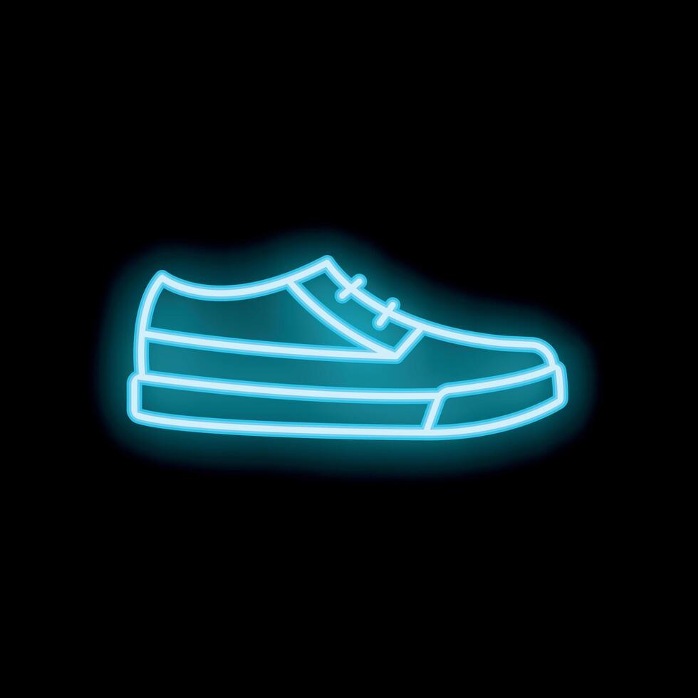 Blue neon sign showing a sneaker on a black background vector