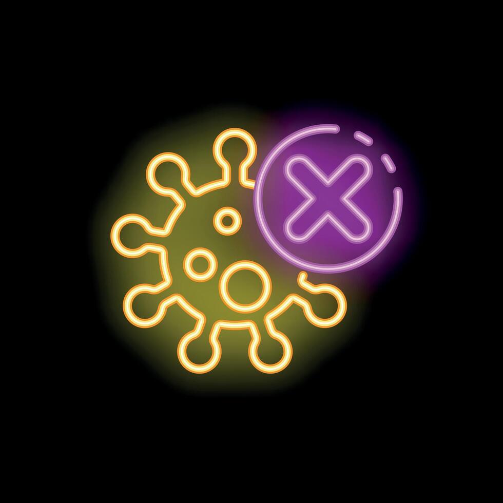 Neon icon representing virus elimination with cross sign over it vector
