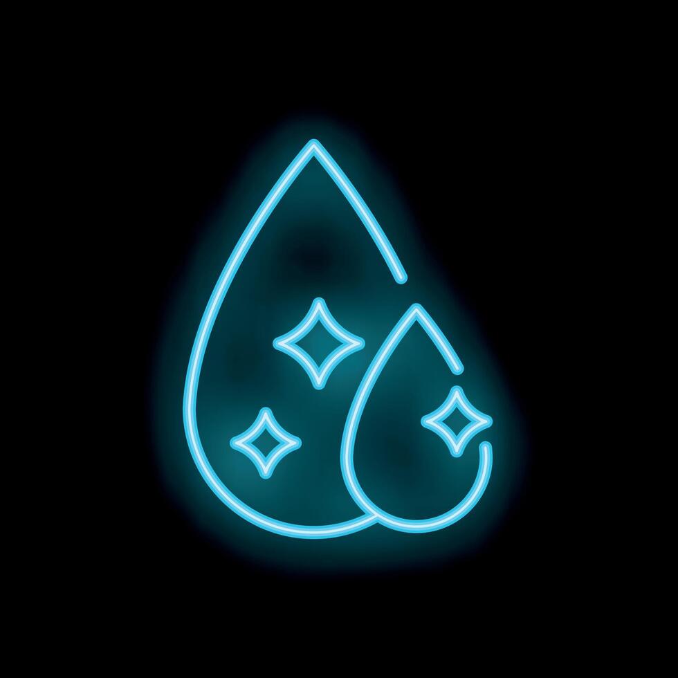 Glowing neon icon of water droplets sparkling clean vector