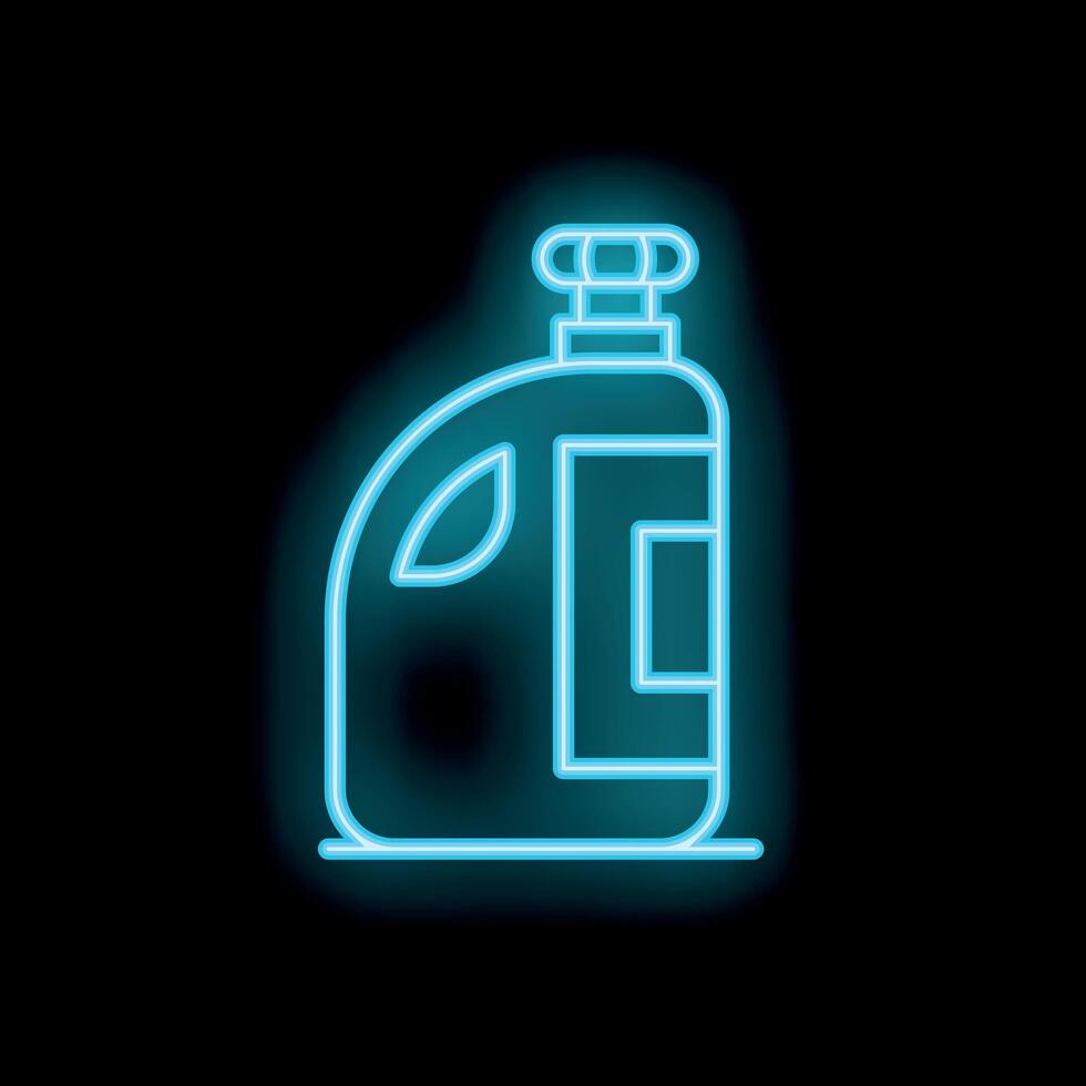 Blue neon icon of a plastic bottle with a handle and a cap, glowing on a black background vector