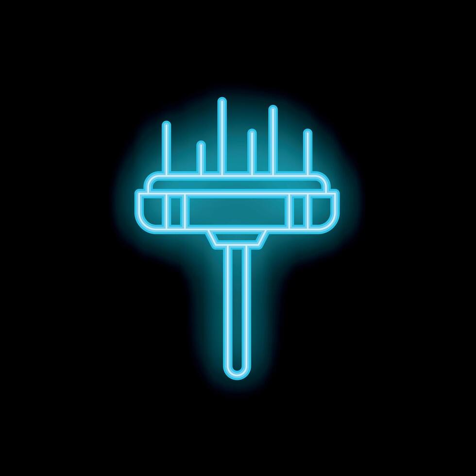 Blue neon rake glowing on a black background vector